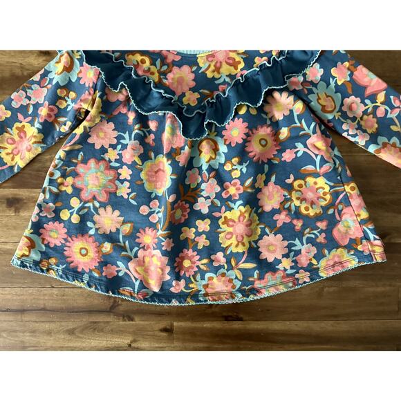 Matilda Jane Wonderment Flower Forest Blue Pink Long Sleeve Ruffle Tunic Top 6 - Picture 4 of 8